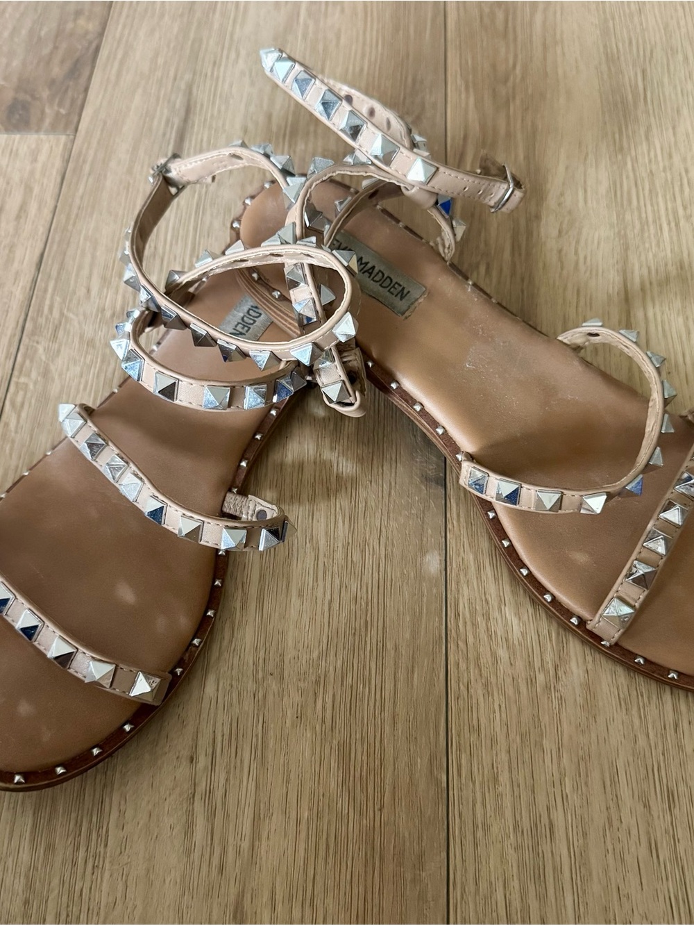 Steve Madden Nude Pyramid-Stud Strappy Sandals